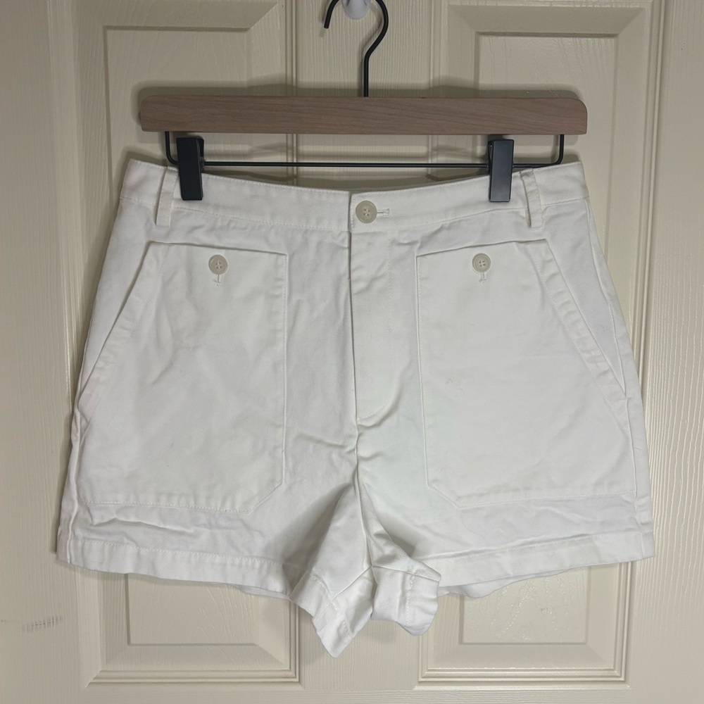 Nili Lotan Classic Summer White Cotton Shorts Tailored Resort Coastal Shorts - Picture 3 of 6